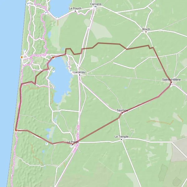 Map miniature of "Off-Road Adventure" cycling inspiration in Aquitaine, France. Generated by Tarmacs.app cycling route planner