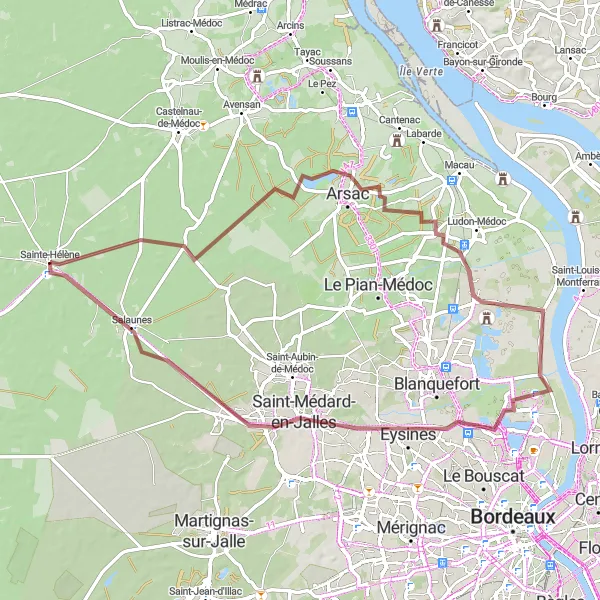 Map miniature of "Wine Country Rouleur" cycling inspiration in Aquitaine, France. Generated by Tarmacs.app cycling route planner