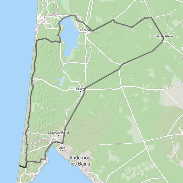 Map miniature of "Coastal Adventure to Le Grand Crohot" cycling inspiration in Aquitaine, France. Generated by Tarmacs.app cycling route planner