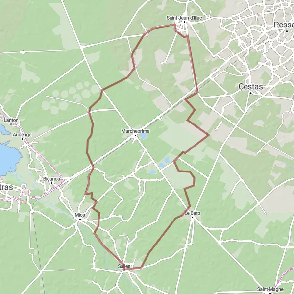 Miniatua del mapa de inspiración ciclista "Ruta de Aventura por los Bosques de Aquitania" en Aquitaine, France. Generado por Tarmacs.app planificador de rutas ciclistas