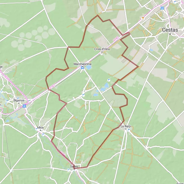 Miniatua del mapa de inspiración ciclista "Ruta de Aventura por las Tierras de Aquitania" en Aquitaine, France. Generado por Tarmacs.app planificador de rutas ciclistas