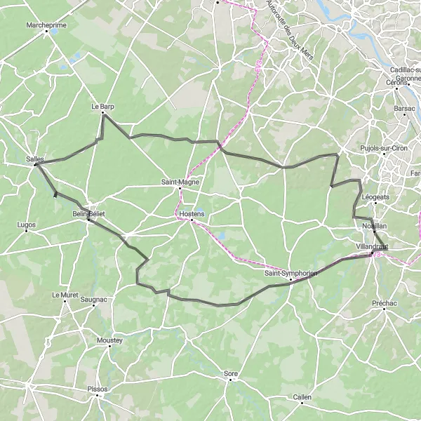 Miniatua del mapa de inspiración ciclista "Ruta Rural de Le Barp" en Aquitaine, France. Generado por Tarmacs.app planificador de rutas ciclistas