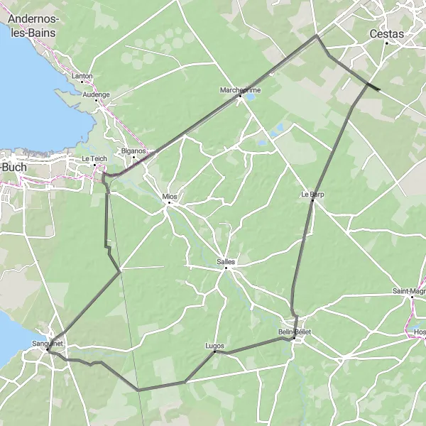 Map miniature of "Le Barp Circuit" cycling inspiration in Aquitaine, France. Generated by Tarmacs.app cycling route planner