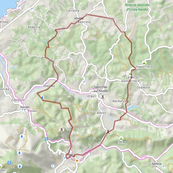 Miniature de la carte de l'inspiration cycliste "La Route des Collines Basques" dans la Aquitaine, France. Générée par le planificateur d'itinéraire cycliste Tarmacs.app