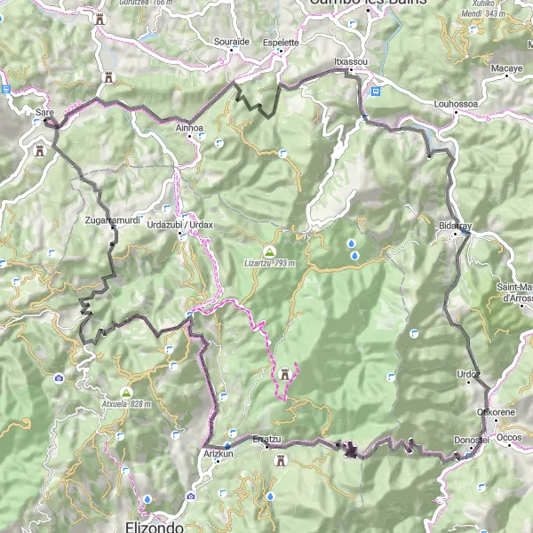 Miniatua del mapa de inspiración ciclista "Ruta de Carretera Ihalar - Aito" en Aquitaine, France. Generado por Tarmacs.app planificador de rutas ciclistas