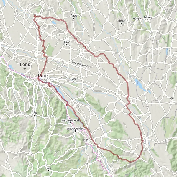 Map miniature of "Gravel Adventure to Château de Pau" cycling inspiration in Aquitaine, France. Generated by Tarmacs.app cycling route planner