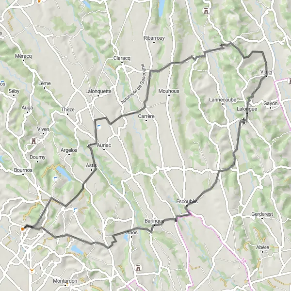 Map miniature of "Astis and Beyond" cycling inspiration in Aquitaine, France. Generated by Tarmacs.app cycling route planner