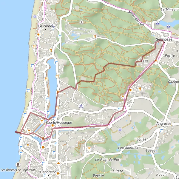 Map miniature of "Seignosse Gravel Ride" cycling inspiration in Aquitaine, France. Generated by Tarmacs.app cycling route planner