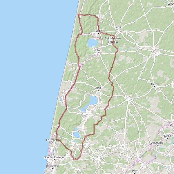 Miniatua del mapa de inspiración ciclista "Ruta por Vieux-Boucau-les-Bains" en Aquitaine, France. Generado por Tarmacs.app planificador de rutas ciclistas
