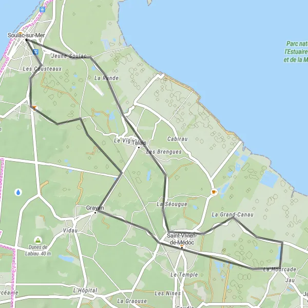 Miniature de la carte de l'inspiration cycliste "Charme Médocain" dans la Aquitaine, France. Générée par le planificateur d'itinéraire cycliste Tarmacs.app