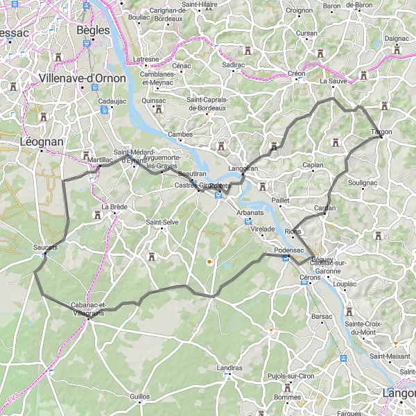 Map miniature of "Aquitaine Wine Tour" cycling inspiration in Aquitaine, France. Generated by Tarmacs.app cycling route planner