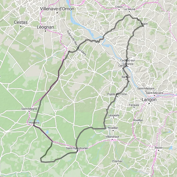 Map miniature of "Béguey Discovery Ride" cycling inspiration in Aquitaine, France. Generated by Tarmacs.app cycling route planner