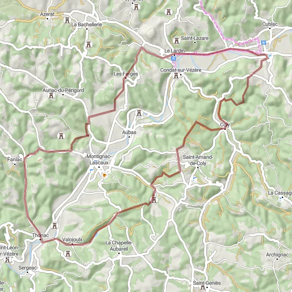 Map miniature of "Gravel Adventure" cycling inspiration in Aquitaine, France. Generated by Tarmacs.app cycling route planner