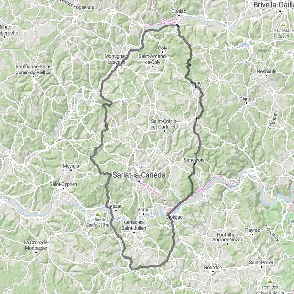 Map miniature of "Scenic Road Ride" cycling inspiration in Aquitaine, France. Generated by Tarmacs.app cycling route planner