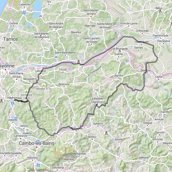 Map miniature of "Colline de Berrogain Circuit" cycling inspiration in Aquitaine, France. Generated by Tarmacs.app cycling route planner