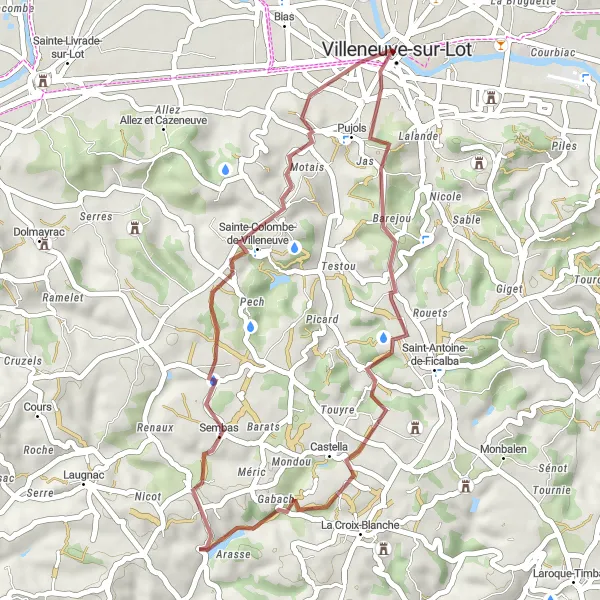 Map miniature of "The Gravel Adventure" cycling inspiration in Aquitaine, France. Generated by Tarmacs.app cycling route planner