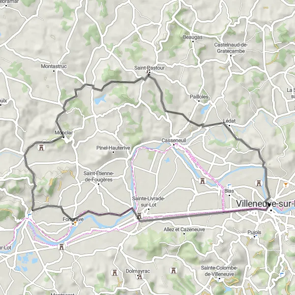 Miniatua del mapa de inspiración ciclista "Ruta de 52 km con vista al Lot" en Aquitaine, France. Generado por Tarmacs.app planificador de rutas ciclistas