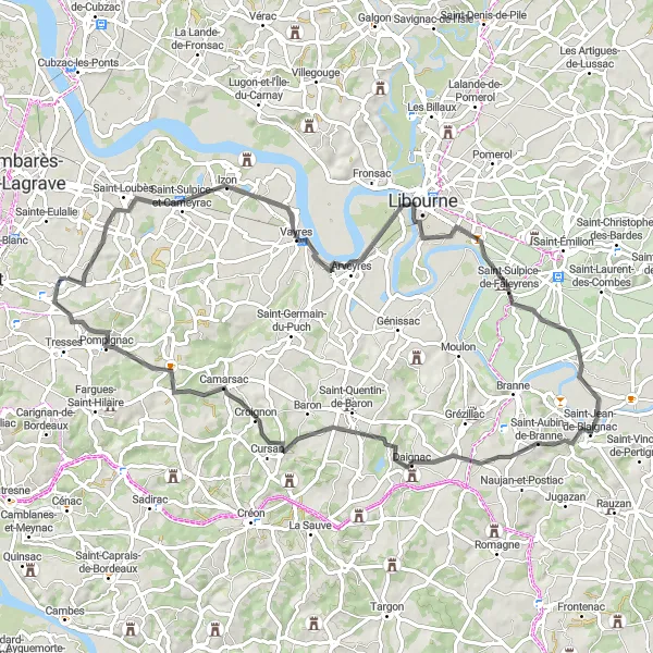 Map miniature of "Scenic Road Cycling Route from Yvrac" cycling inspiration in Aquitaine, France. Generated by Tarmacs.app cycling route planner