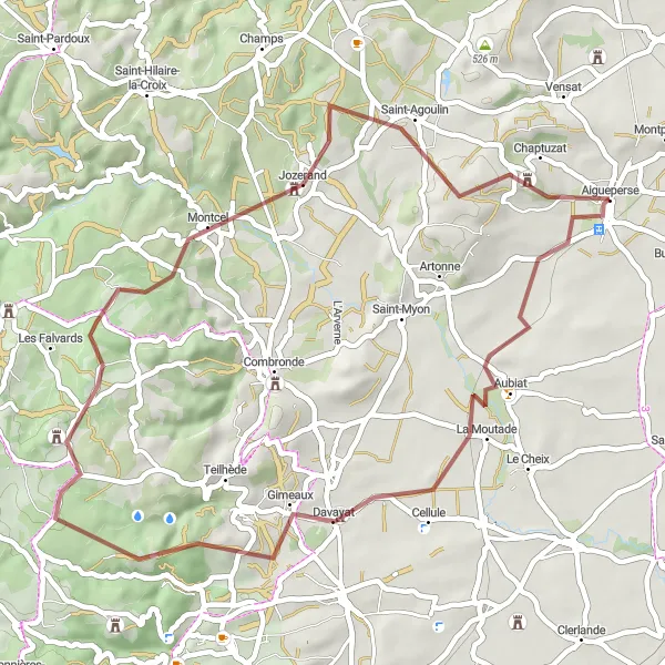 Miniature de la carte de l'inspiration cycliste "Boucle des Volcans" dans la Auvergne, France. Générée par le planificateur d'itinéraire cycliste Tarmacs.app