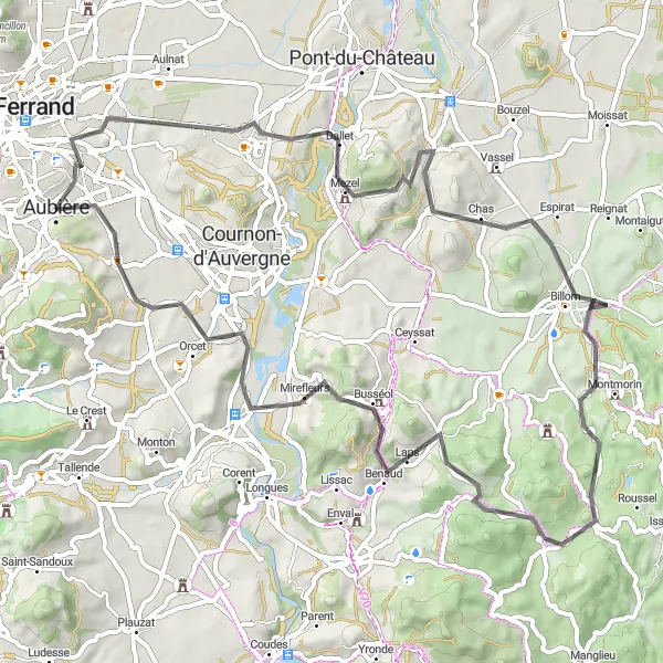 Map miniature of "Ultimate Road Challenge" cycling inspiration in Auvergne, France. Generated by Tarmacs.app cycling route planner