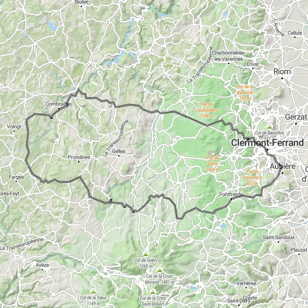 Map miniature of "The Road Warrior" cycling inspiration in Auvergne, France. Generated by Tarmacs.app cycling route planner