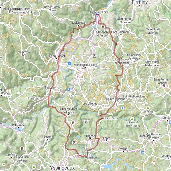 Map miniature of "Gravel Adventure" cycling inspiration in Auvergne, France. Generated by Tarmacs.app cycling route planner