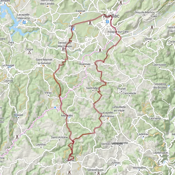 Map miniature of "Gravel Adventure" cycling inspiration in Auvergne, France. Generated by Tarmacs.app cycling route planner