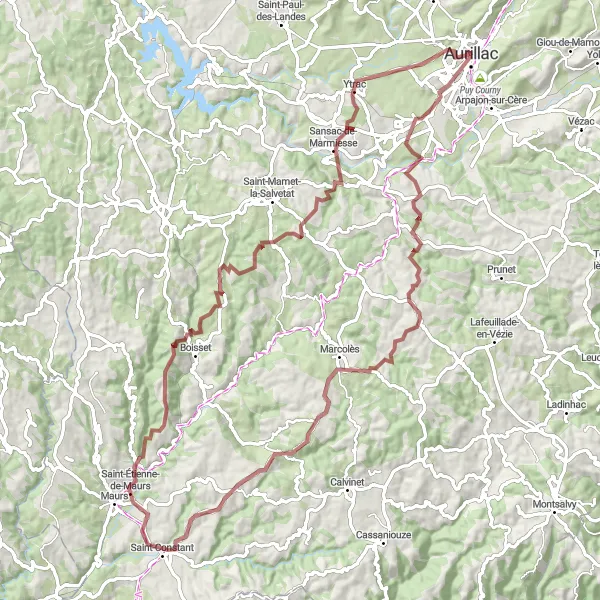 Miniature de la carte de l'inspiration cycliste "Le Circuit des Châteaux et des Paysages Authentiques" dans la Auvergne, France. Générée par le planificateur d'itinéraire cycliste Tarmacs.app