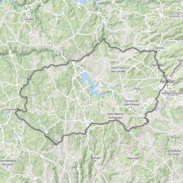 Map miniature of "Auvergne Excursion" cycling inspiration in Auvergne, France. Generated by Tarmacs.app cycling route planner