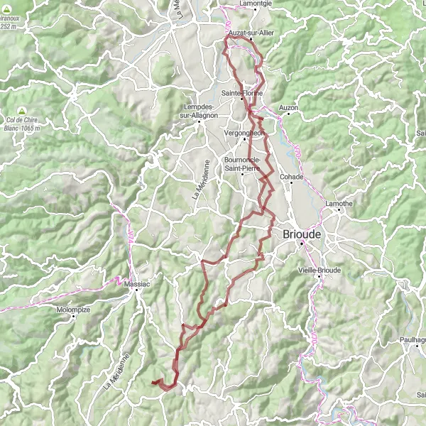 Miniature de la carte de l'inspiration cycliste "Défi des cols et vallées" dans la Auvergne, France. Générée par le planificateur d'itinéraire cycliste Tarmacs.app