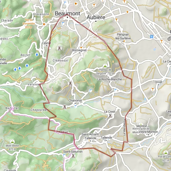 Map miniature of "Nature's Retreat" cycling inspiration in Auvergne, France. Generated by Tarmacs.app cycling route planner