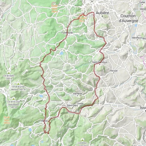 Map miniature of "Scenic Gravel Circuit around Beaumont" cycling inspiration in Auvergne, France. Generated by Tarmacs.app cycling route planner