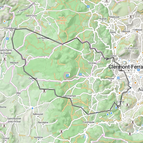 Map miniature of "Exploring Chamalières" cycling inspiration in Auvergne, France. Generated by Tarmacs.app cycling route planner