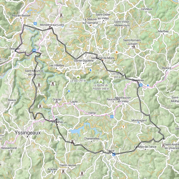 Map miniature of "The Loire Valley Road Adventure" cycling inspiration in Auvergne, France. Generated by Tarmacs.app cycling route planner