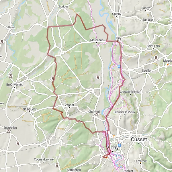 Map miniature of "Forest Escape Gravel Ride" cycling inspiration in Auvergne, France. Generated by Tarmacs.app cycling route planner
