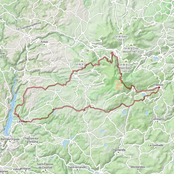 Miniature de la carte de l'inspiration cycliste "Escapade Nature en Auvergne" dans la Auvergne, France. Générée par le planificateur d'itinéraire cycliste Tarmacs.app