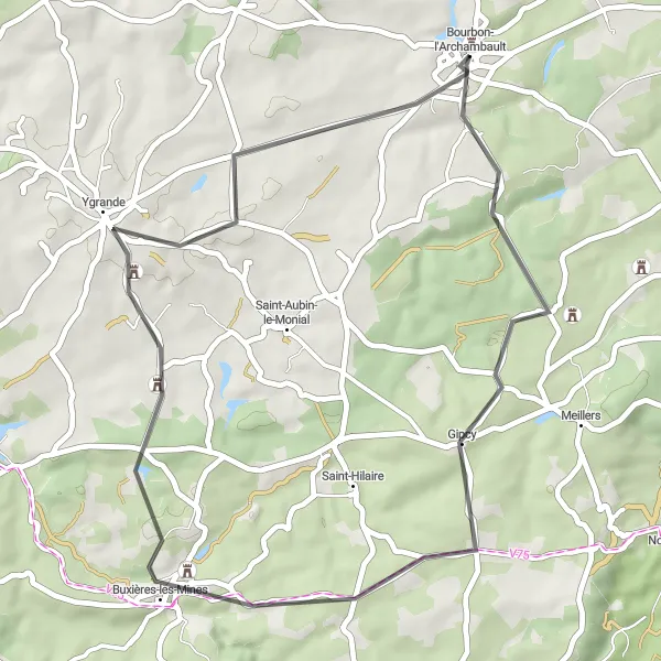 Map miniature of "Road Cycling Route 4" cycling inspiration in Auvergne, France. Generated by Tarmacs.app cycling route planner