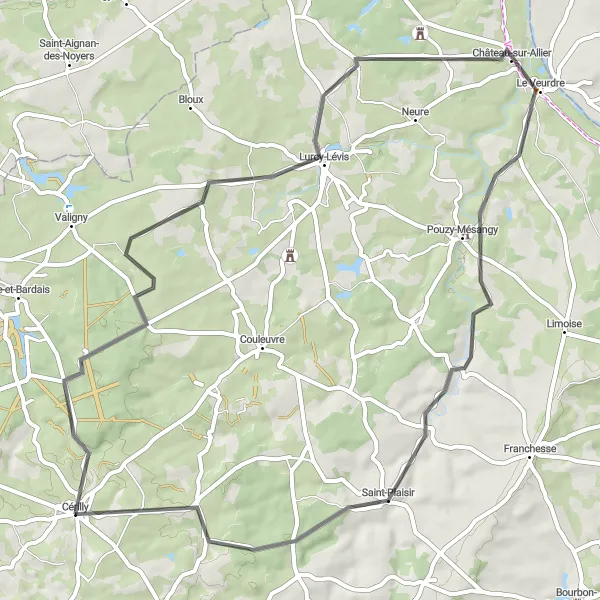 Map miniature of "Scenic Road Cycling Route" cycling inspiration in Auvergne, France. Generated by Tarmacs.app cycling route planner