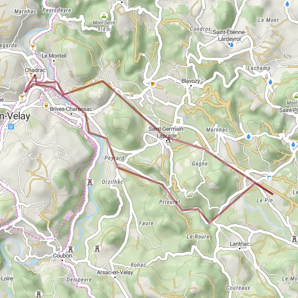 Map miniature of "Chadrac Exploration" cycling inspiration in Auvergne, France. Generated by Tarmacs.app cycling route planner