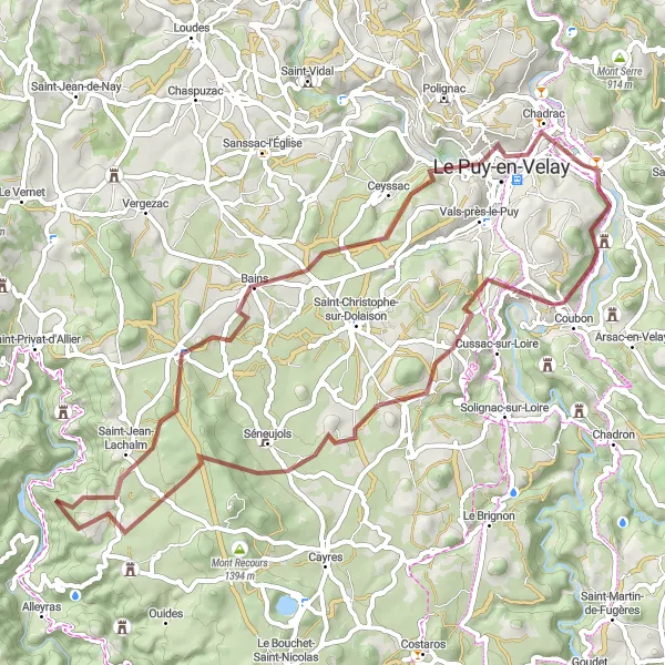 Map miniature of "Gravel Delight in Château de Volhac" cycling inspiration in Auvergne, France. Generated by Tarmacs.app cycling route planner