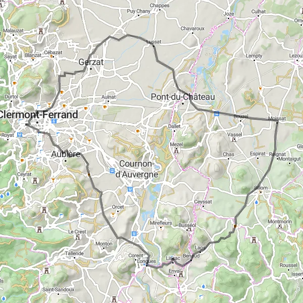 Map miniature of "Scenic Ride: Chamalières Countryside" cycling inspiration in Auvergne, France. Generated by Tarmacs.app cycling route planner