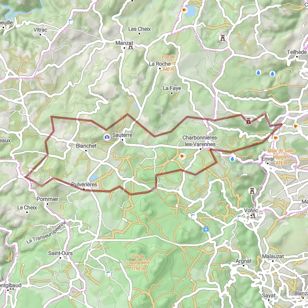 Map miniature of "Gravel Adventure in Châtel-Guyon" cycling inspiration in Auvergne, France. Generated by Tarmacs.app cycling route planner