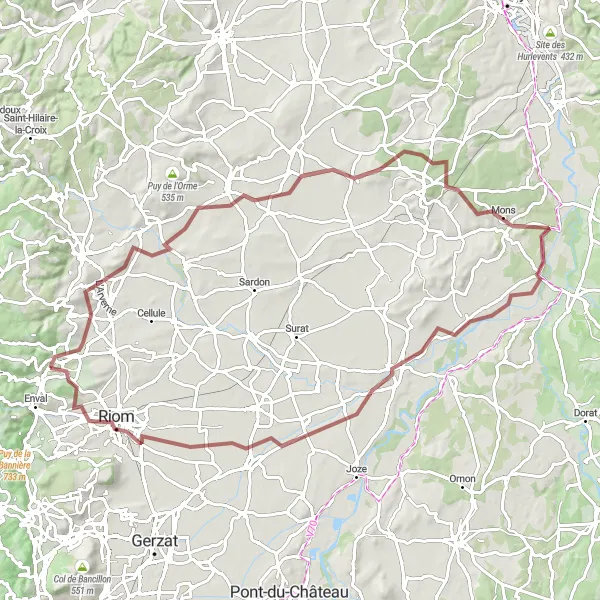 Map miniature of "Gravel Adventure" cycling inspiration in Auvergne, France. Generated by Tarmacs.app cycling route planner