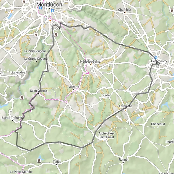 Miniature de la carte de l'inspiration cycliste "Tour du Château de Bisseret" dans la Auvergne, France. Générée par le planificateur d'itinéraire cycliste Tarmacs.app