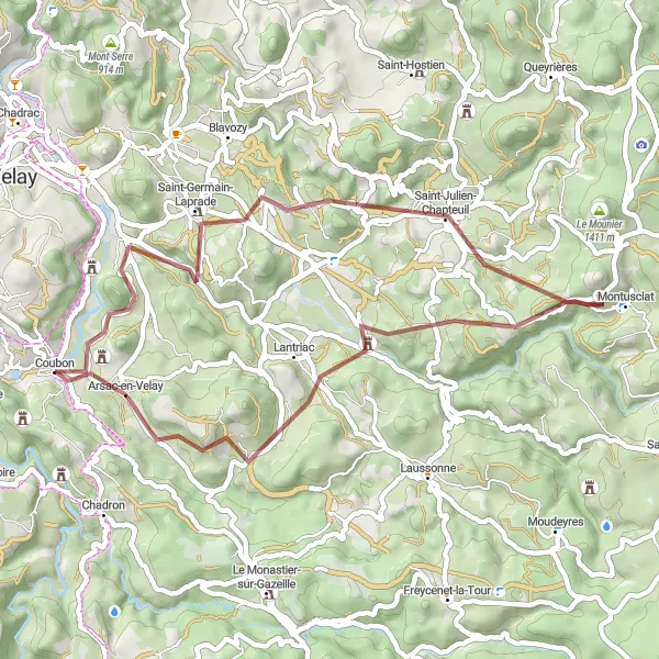Map miniature of "Scenic Gravel Tour" cycling inspiration in Auvergne, France. Generated by Tarmacs.app cycling route planner