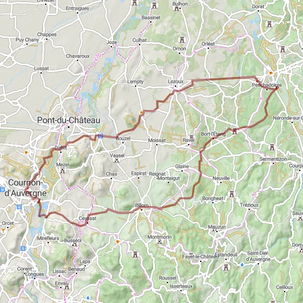 Map miniature of "Gravel Adventures" cycling inspiration in Auvergne, France. Generated by Tarmacs.app cycling route planner