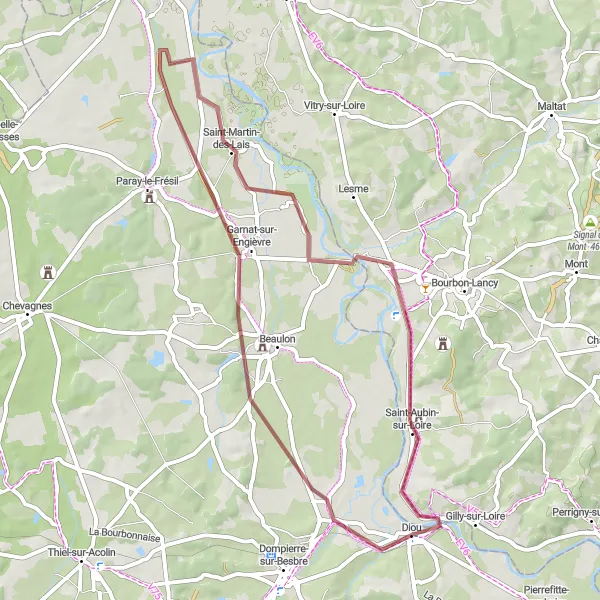 Map miniature of "Exploring the Countryside" cycling inspiration in Auvergne, France. Generated by Tarmacs.app cycling route planner