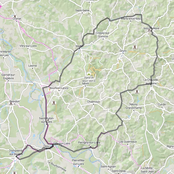 Miniature de la carte de l'inspiration cycliste "Circuit de Diou" dans la Auvergne, France. Générée par le planificateur d'itinéraire cycliste Tarmacs.app