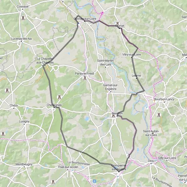 Map miniature of "Countryside Delight" cycling inspiration in Auvergne, France. Generated by Tarmacs.app cycling route planner