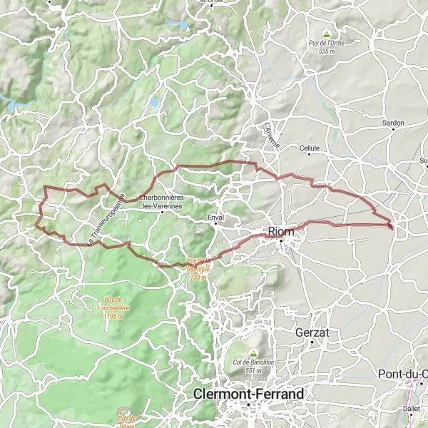 Map miniature of "The Volvic Adventure" cycling inspiration in Auvergne, France. Generated by Tarmacs.app cycling route planner